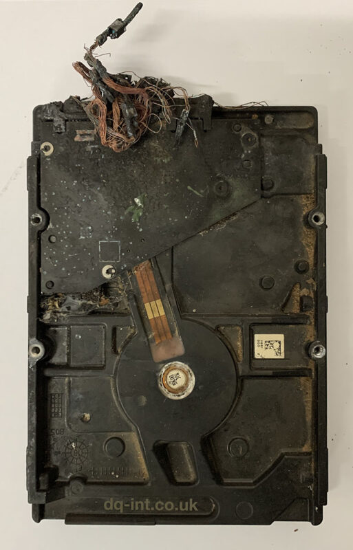 Photo of a charred Seagate Circuit Board