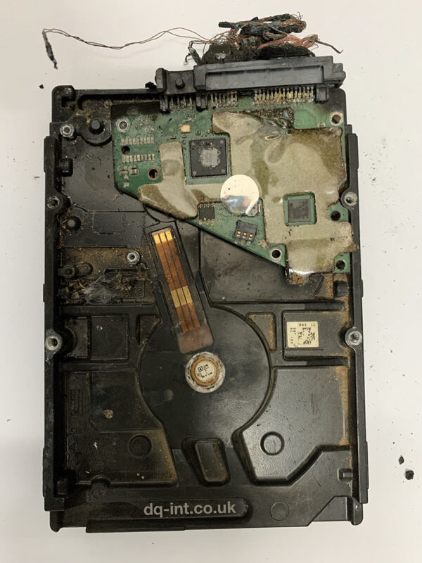 Photo of a burnt Seagate Circuit Board